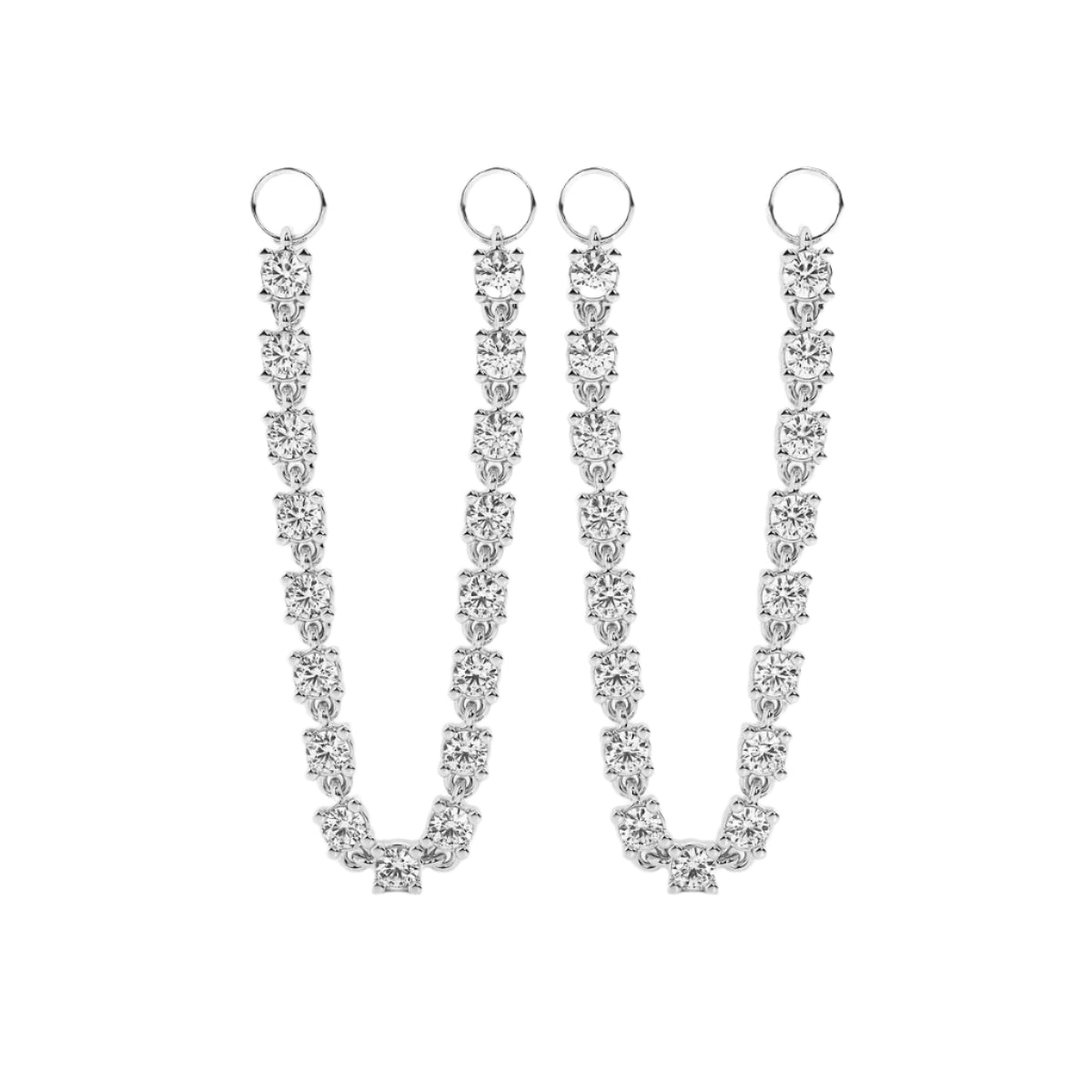 Chain Reaction earring enhancers in white gold with diamond link chains, front product view