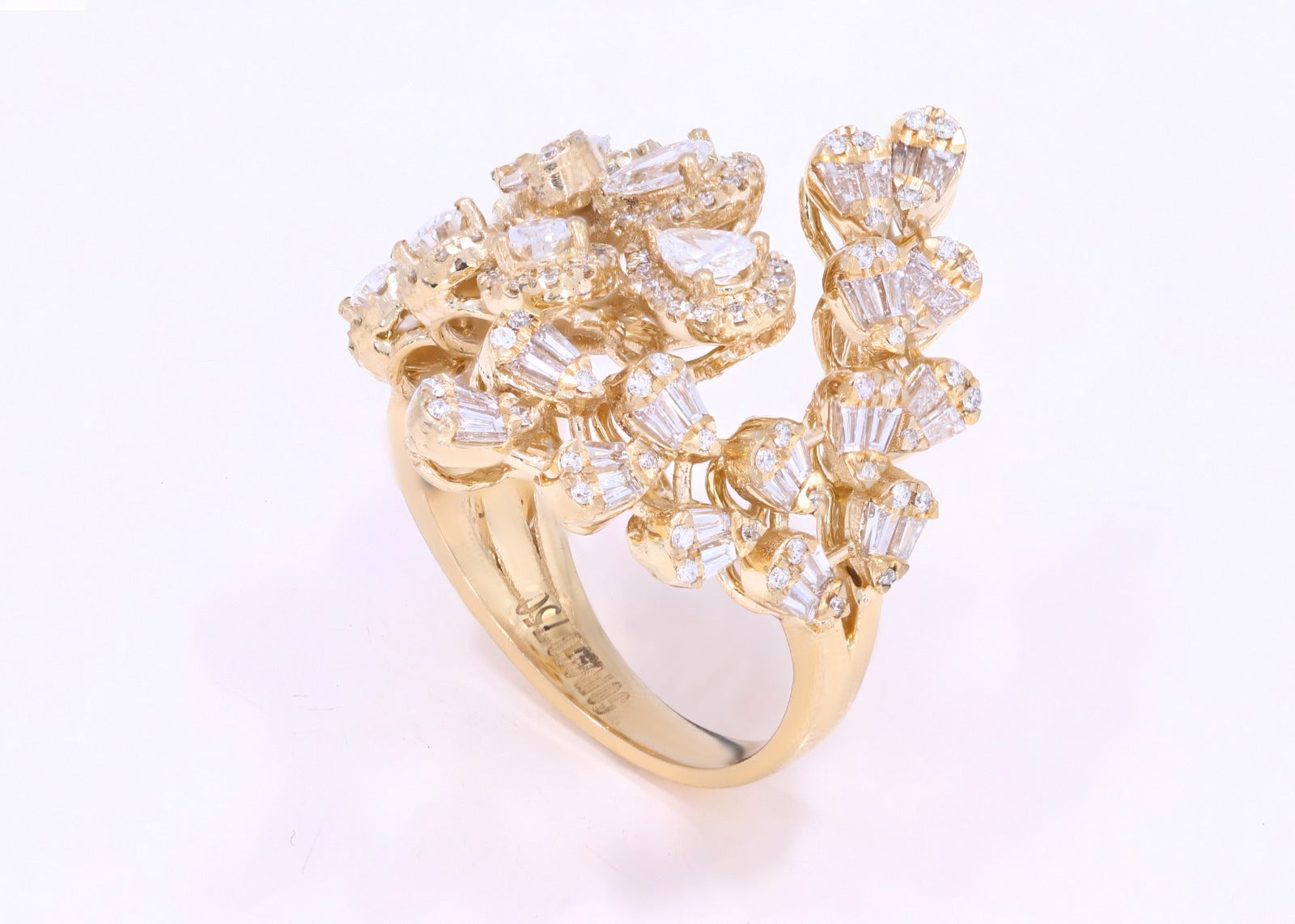 Back detail of Cluster Luck Diamond Ring in yellow gold on white background