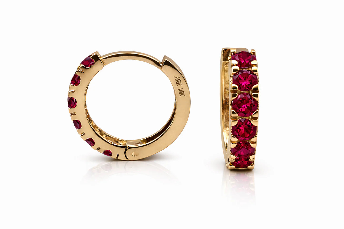 Color Pop ruby red colored ear huggies — Waltz Diamonds