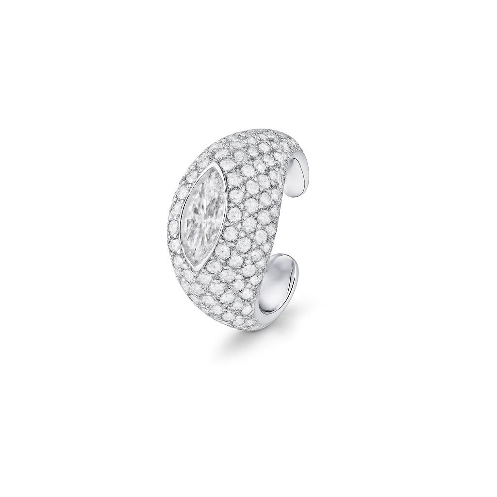 White gold Coup de Cuff ear cuff with sustainably grown marquise and pavé diamonds, bold and elegant