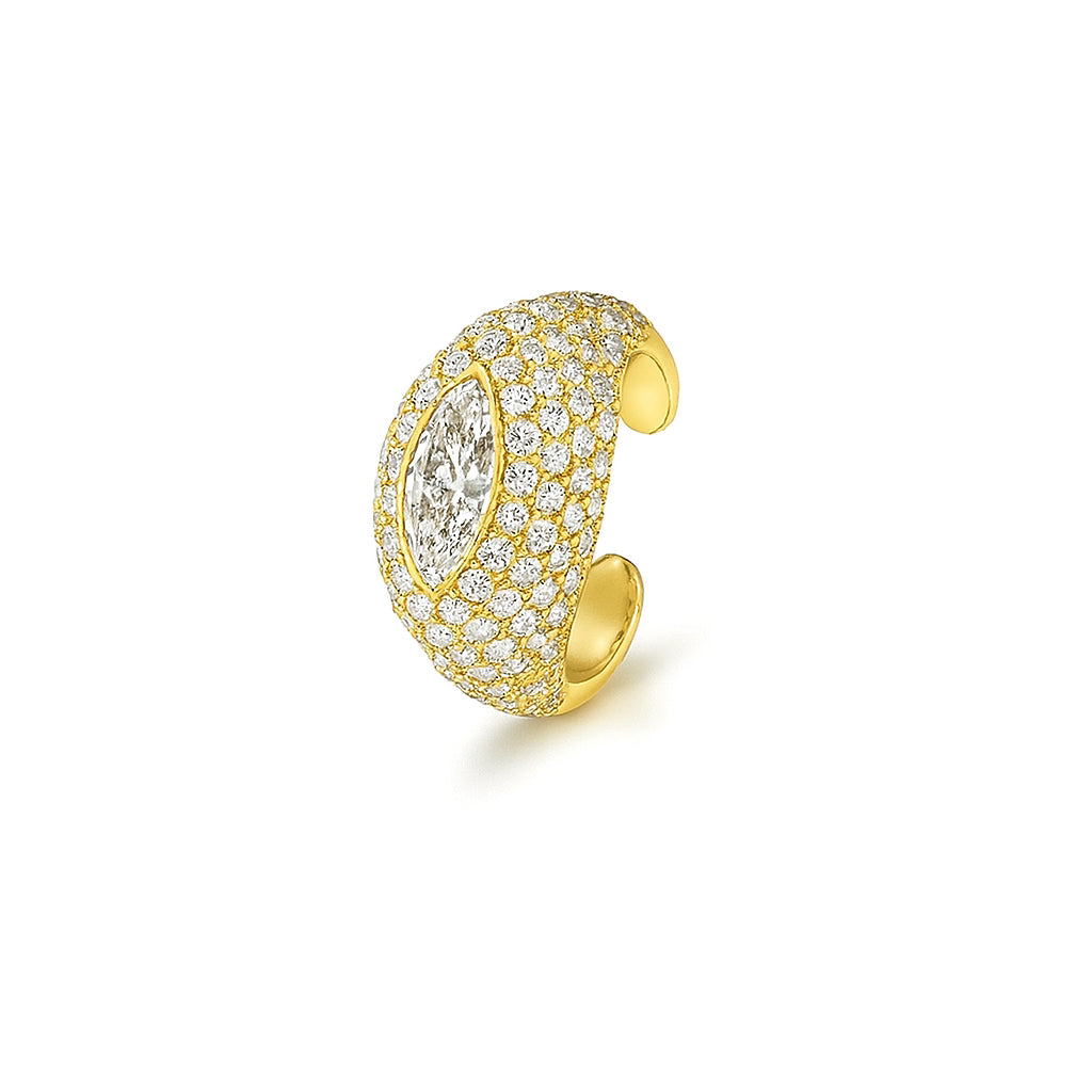 Coup de Cuff ear cuff in yellow gold with marquise diamond and pavé accents, no-piercing required