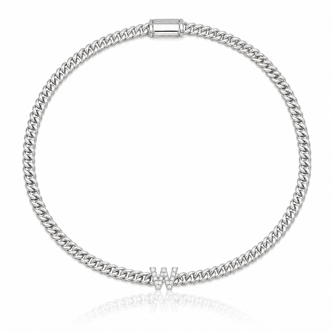 Cuban choker with a diamond letter in the center in white gold — Waltz Diamonds