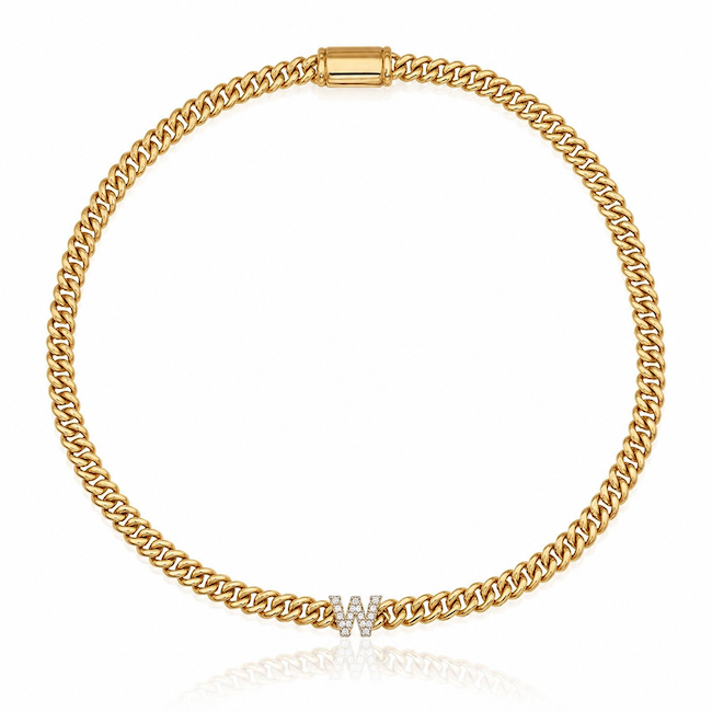 Cuban choker with a diamond letter in the center in yellow gold — Waltz Diamonds