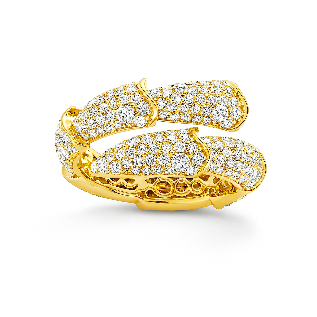 Eclipse Coil pavé diamond wrap ring in 14k yellow gold – front view