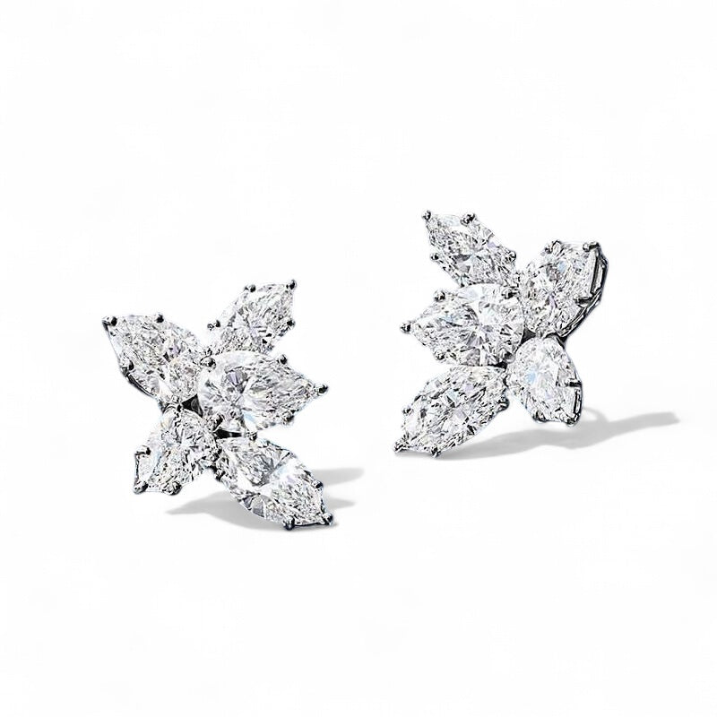 Fifth Element pear cluster diamond earrings in white gold with five lab-grown pear-shaped diamonds