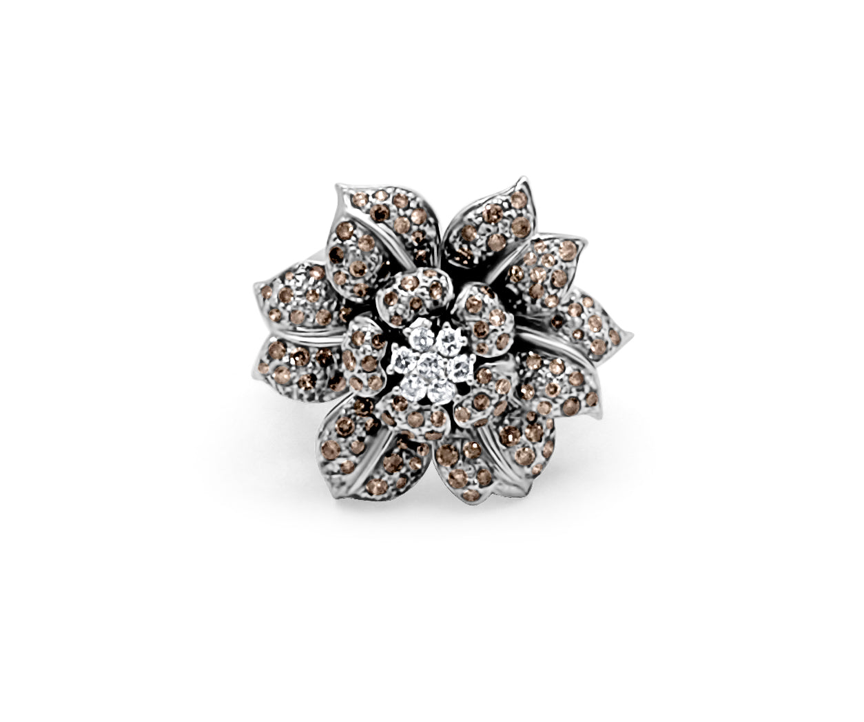 Front view of Full Bloom Art Deco floral diamond ring in 14k white gold