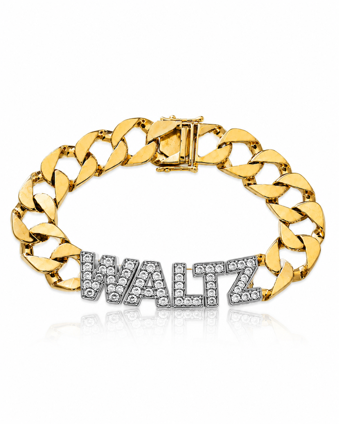G's Heirloom cuban bracelet with diamond name plate and gold links — Waltz Diamonds