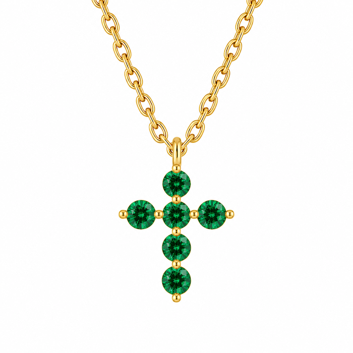 God's Love Cross Pendant emerald and yellow gold — Waltz Diamonds