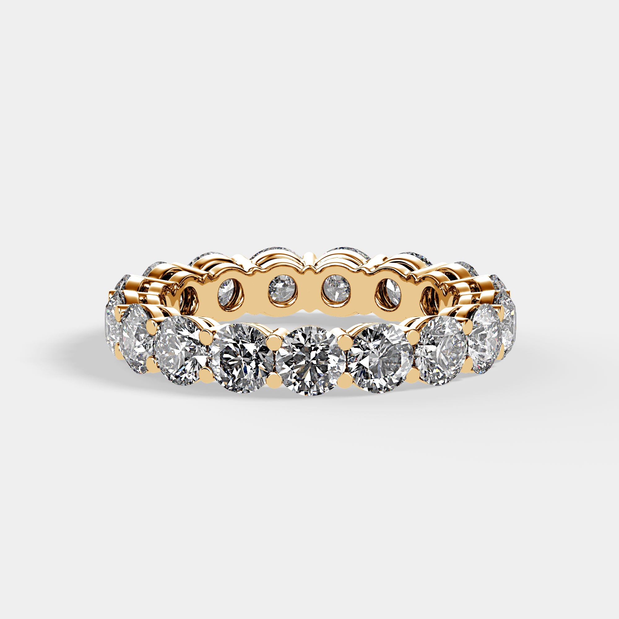 Front view of Gratitude Eternity Band in yellow gold with brilliant lab-grown diamonds