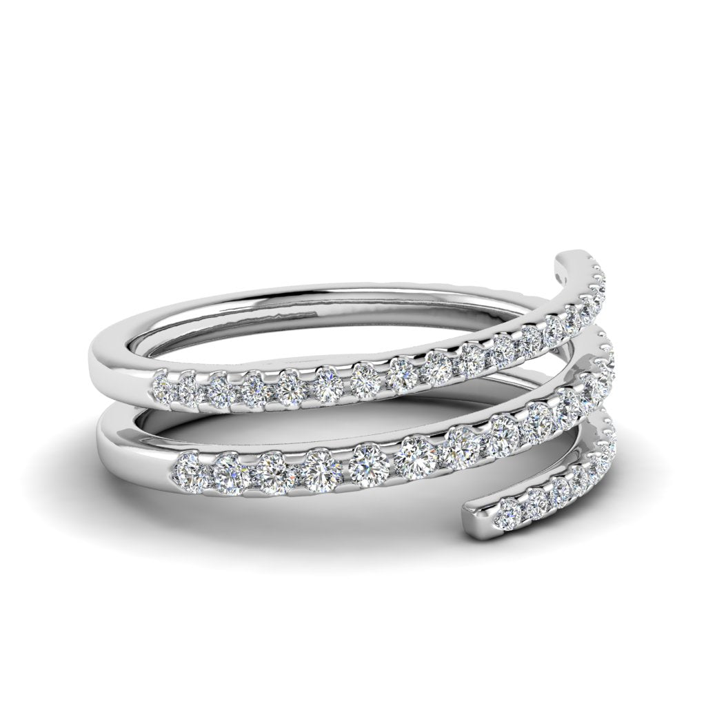 Side flat view of the I Am Worthy Spiral Wrap Ring in white gold with diamond pavé detail