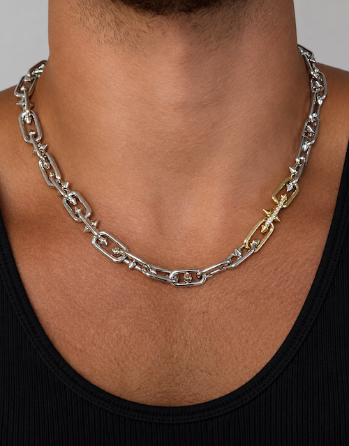 Kink Link Chain silver and 14k gold structural thick link chain with diamond accents — Waltz Diamonds
