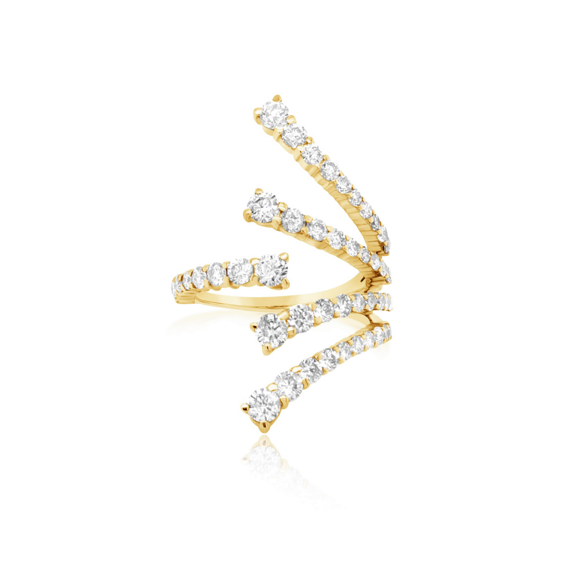 Le Rendezvous five-row diamond ring in yellow gold, front view showing graduated lab-grown diamonds