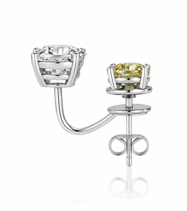 Lemon Drop Earring  jacket yellow diamond and a white diamond jacket white gold side view — Waltz Diamonds