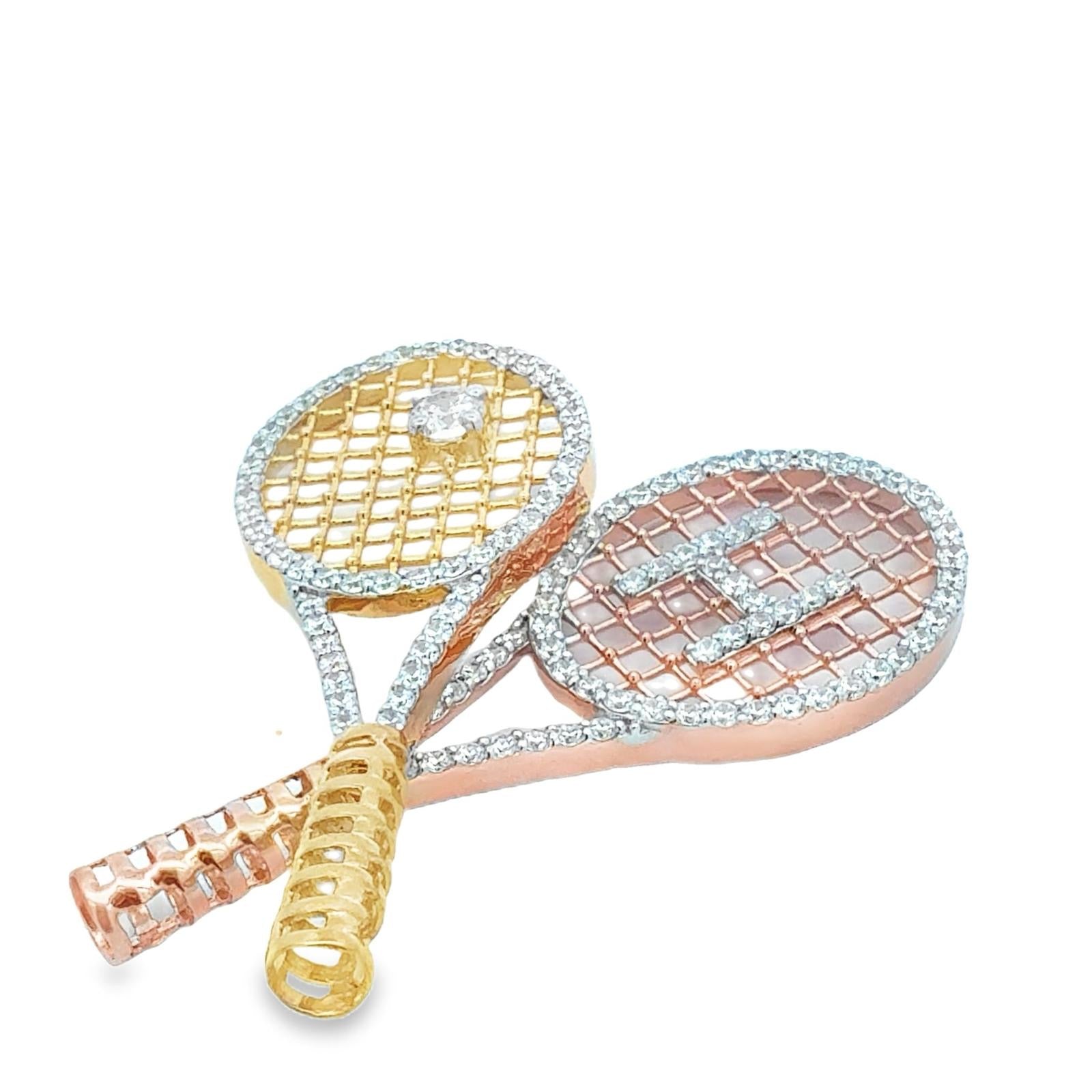 Love All Pendants in rose and yellow gold crossed together, showcasing pavé diamond detailing and tennis-inspired design