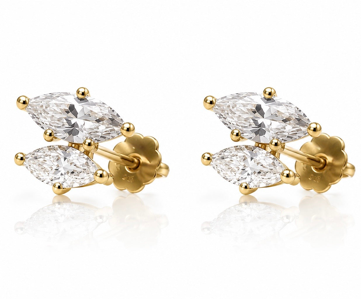 Marquise sidekick double diamond studs in white gold  — Waltz Diamonds