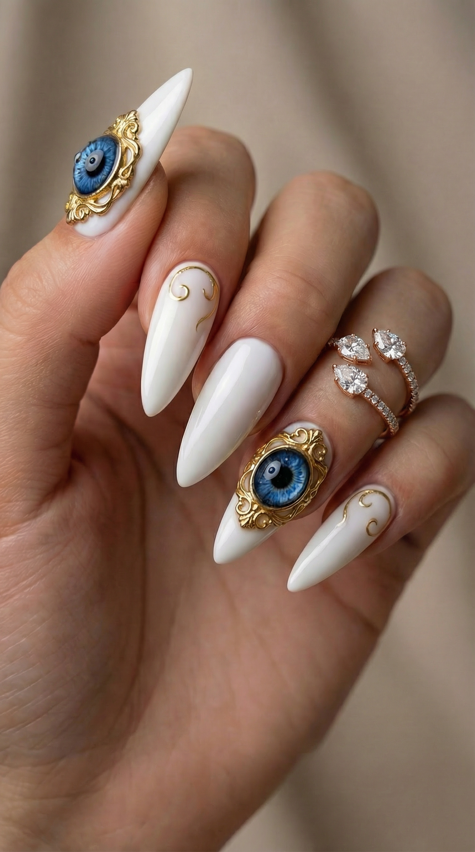 Ménage a trois pear and pavé ring worn on models hand Waltz Diamonds