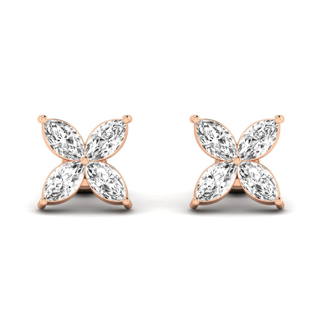 Night Blooming Jasmine floral diamond studs in rose gold with four marquise-cut diamonds per earring

