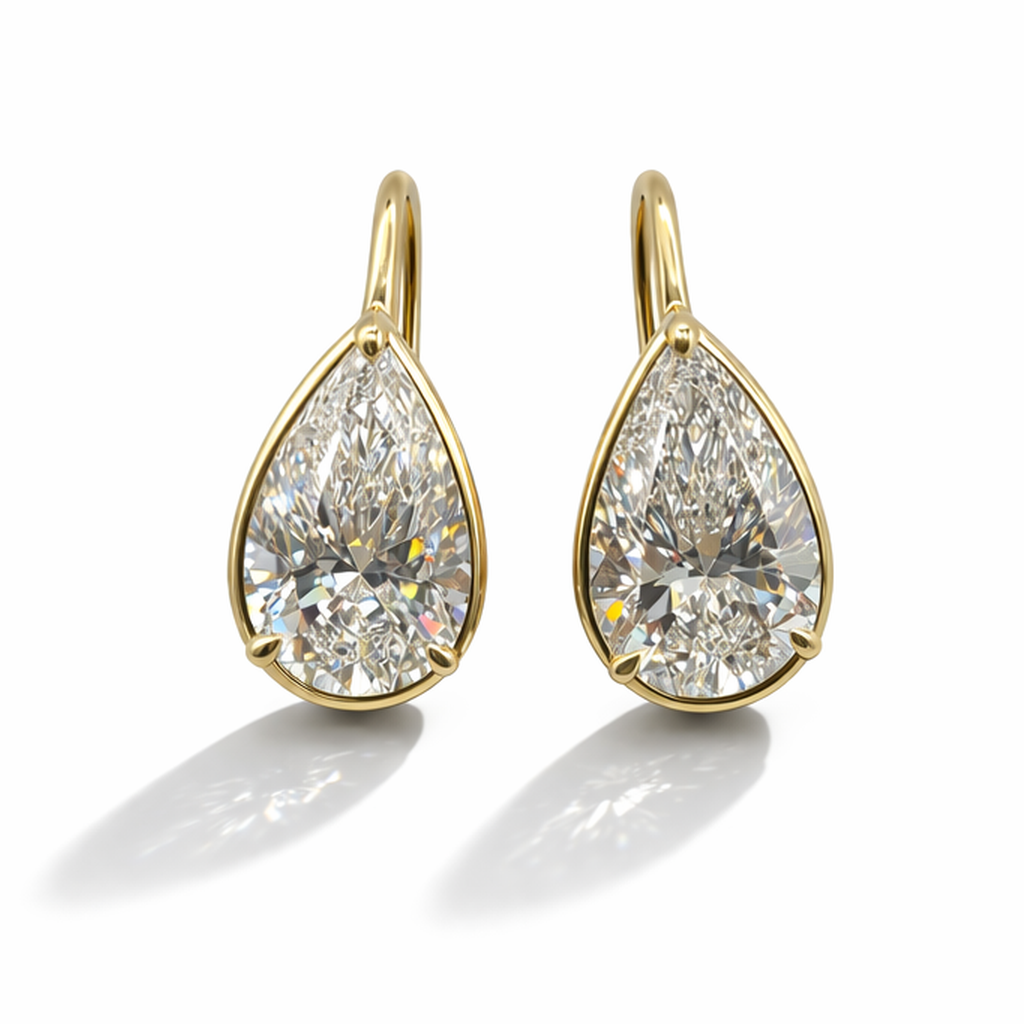 Pear Cut diamond Drop Hoops in yellow gold 6 Carat Total — Waltz Diamonds