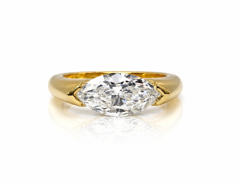 Pinky promise marquise cut east west pinky ring in yellow gold — Waltz Diamonds