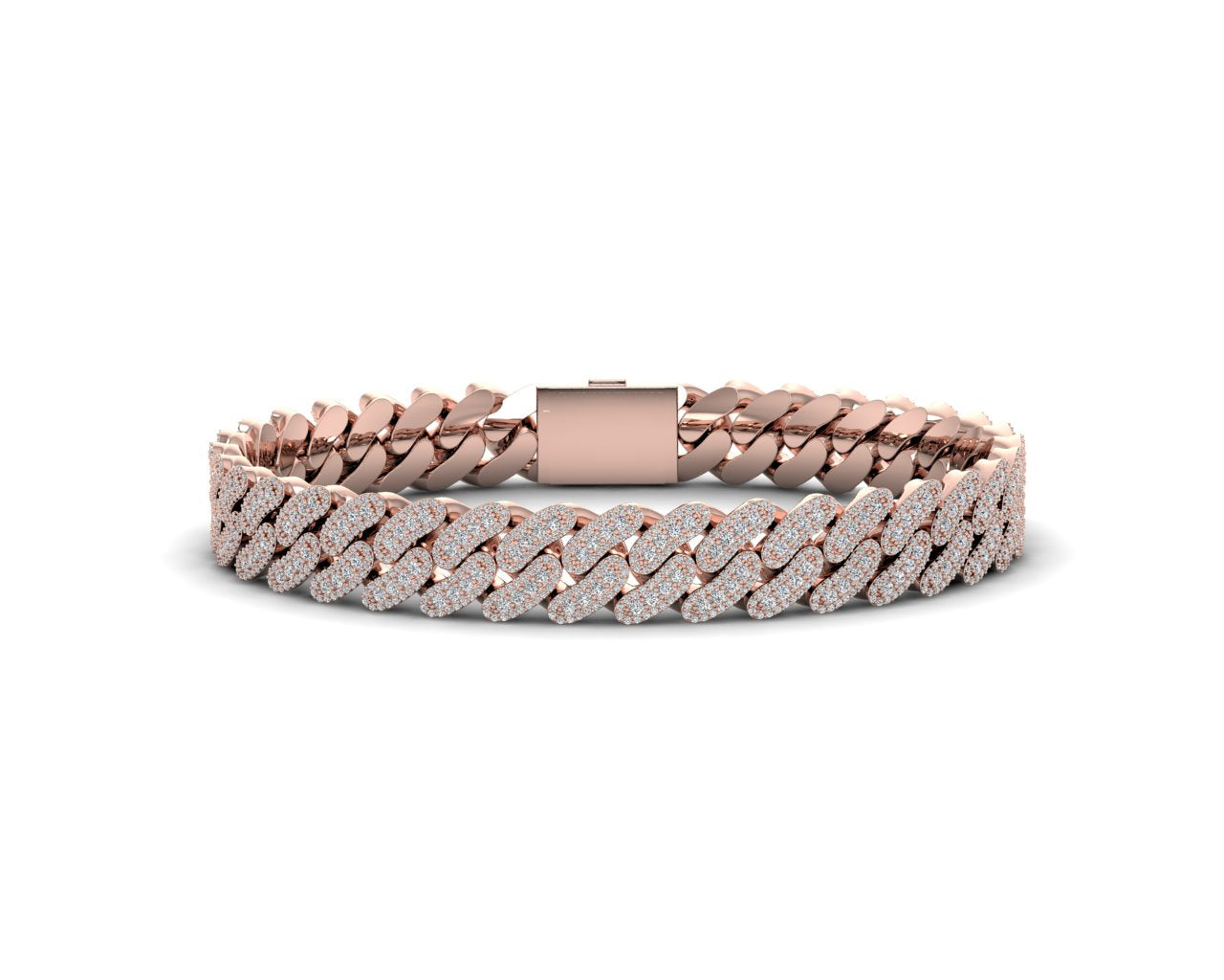 Rose gold 14k pavé diamond Cuban link bracelet, front-facing product image