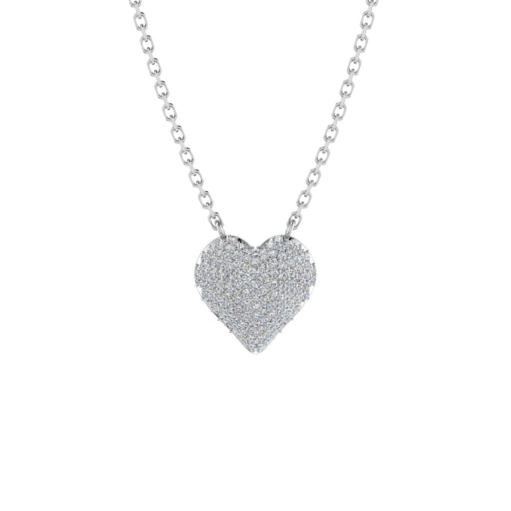 Self Love Bubble Heart Pendant Necklace in white gold with 0.46 carats of lab-grown diamonds, product shot on white background hanging