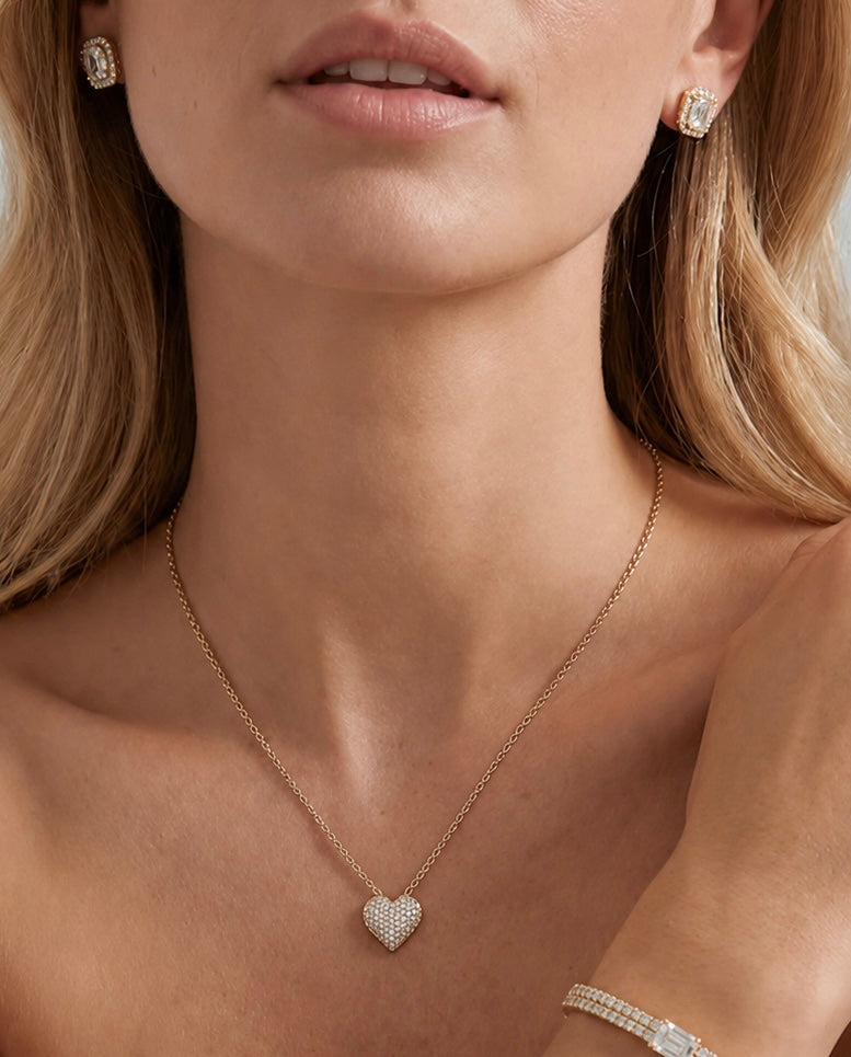 Self Love Bubble Heart pendant worn on model - Waltz Diamonds