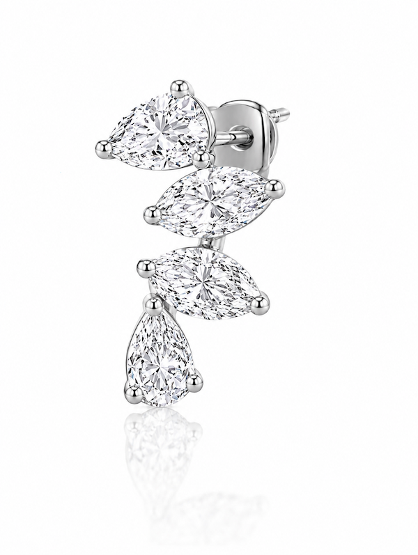 Side Piece climber stud featuring two pear cut and two marquise cut diamonds to climb up the ear white gold— Waltz Diamonds