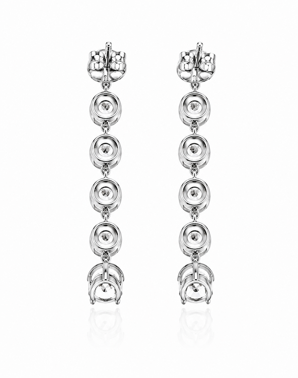 Six Drop Diamond Earrings 6ctw in white gold back view — Waltz Diamonds