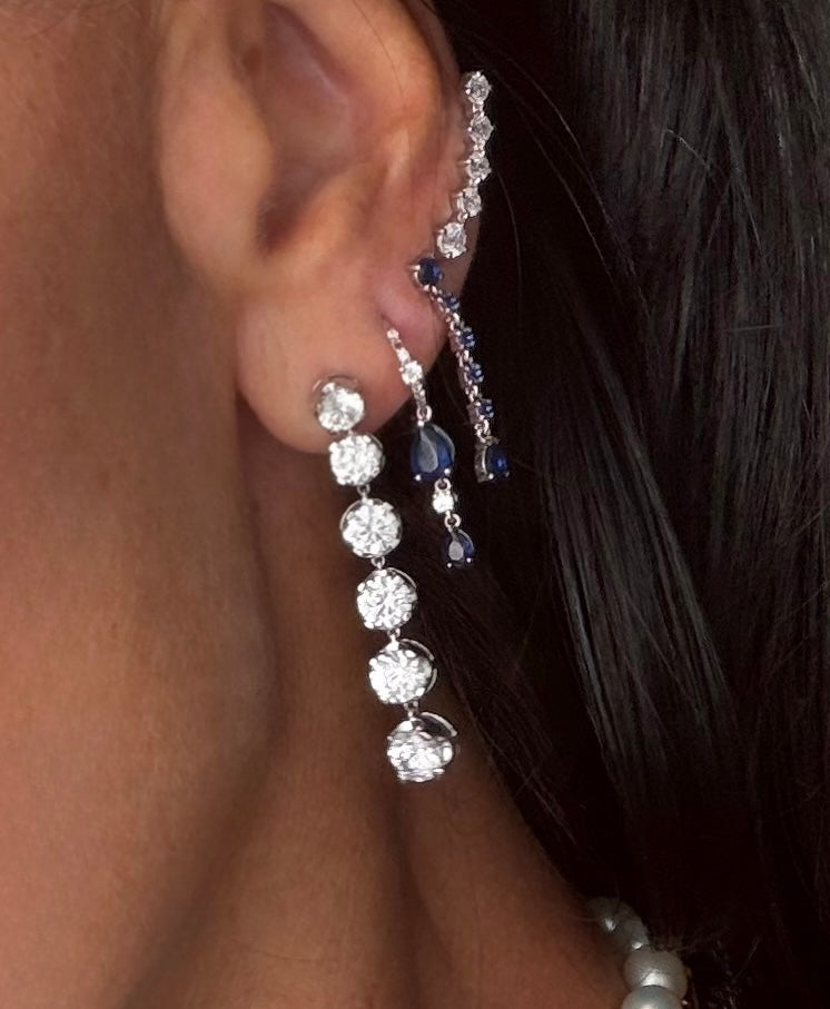 Six Drop Diamond Earrings 6ctw in white gold paired with other diamond earrings from Waltz — Waltz Diamonds