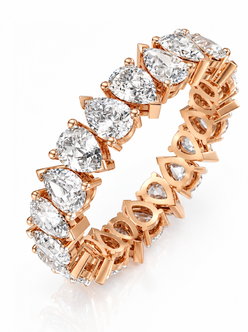Tears of Joy rotating pear cut diamond eternity band in rose gold — Waltz Diamonds