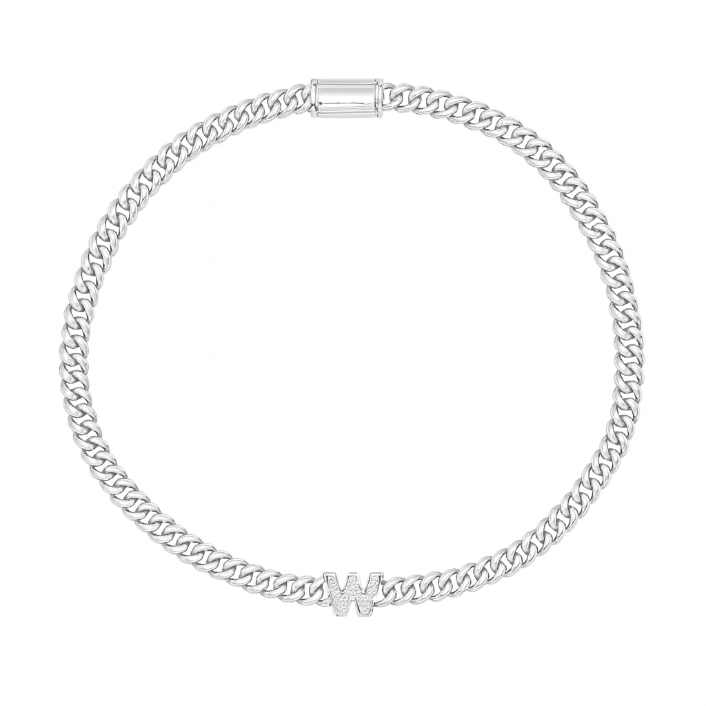 Trinity cuban link chain in 925 silver with lab diamonds W at center
