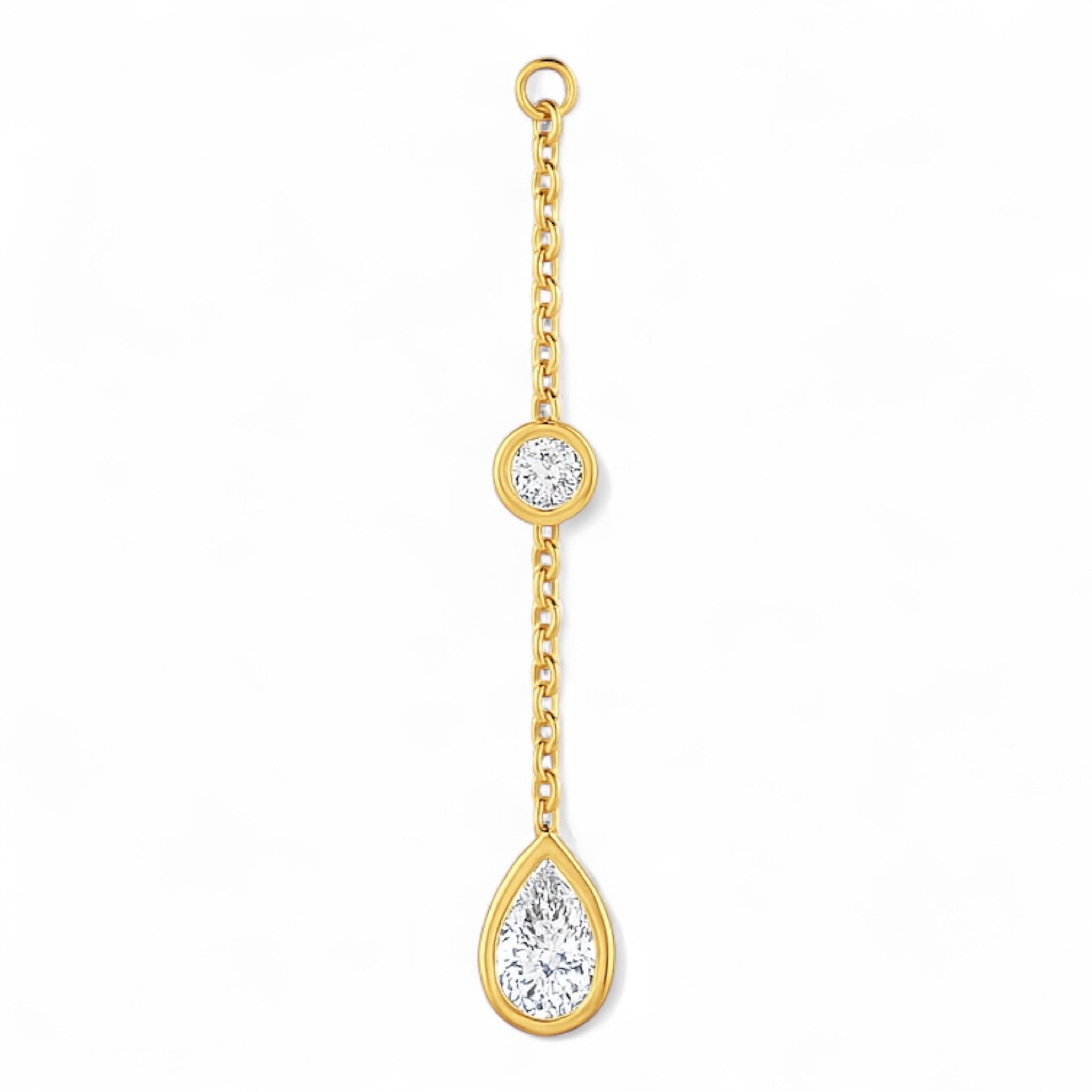 Single Truth Seeker Ear Pendulum in yellow gold featuring pear and round sustainable diamonds