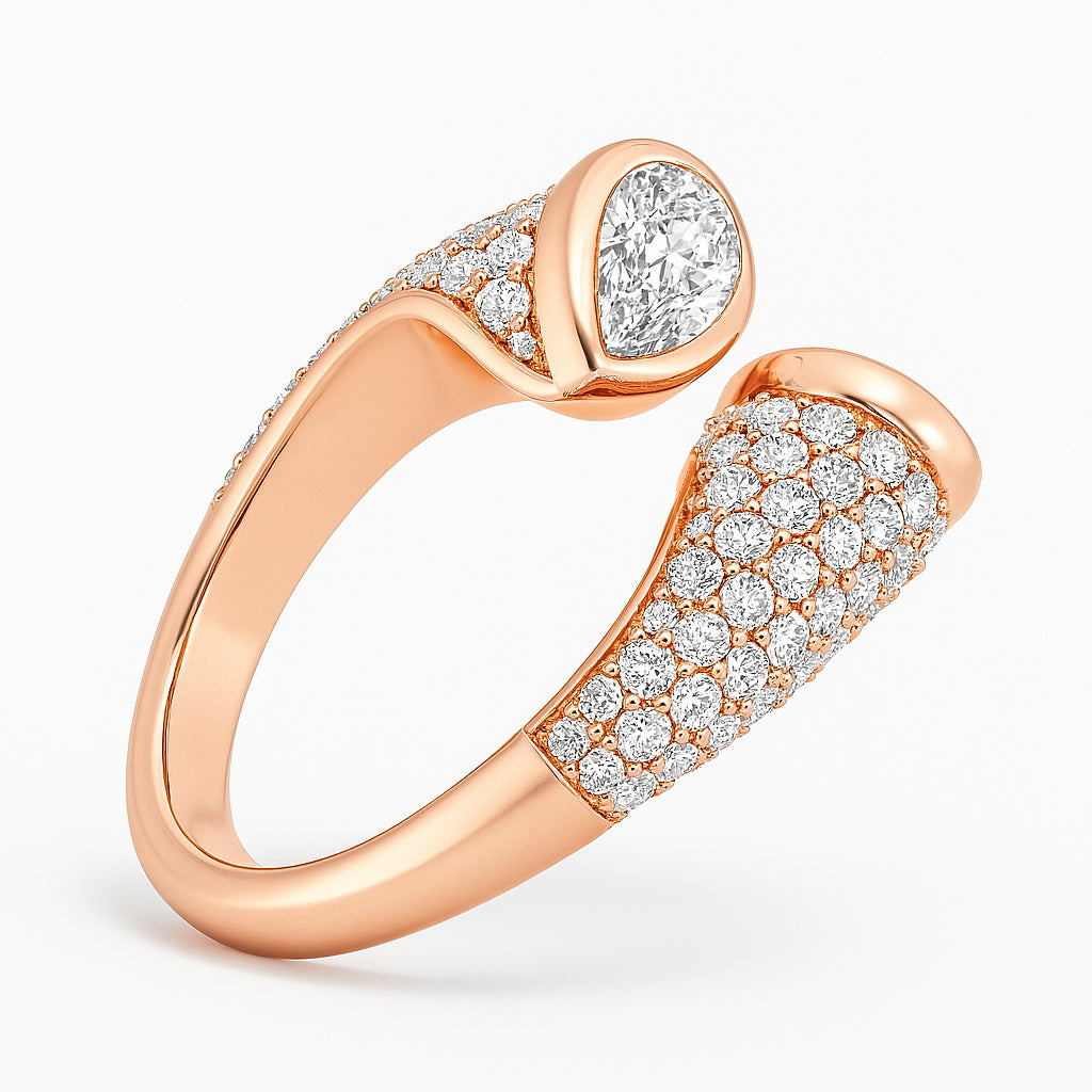 Close-up of inner band of Twin Flame Bypass Ring in rose gold