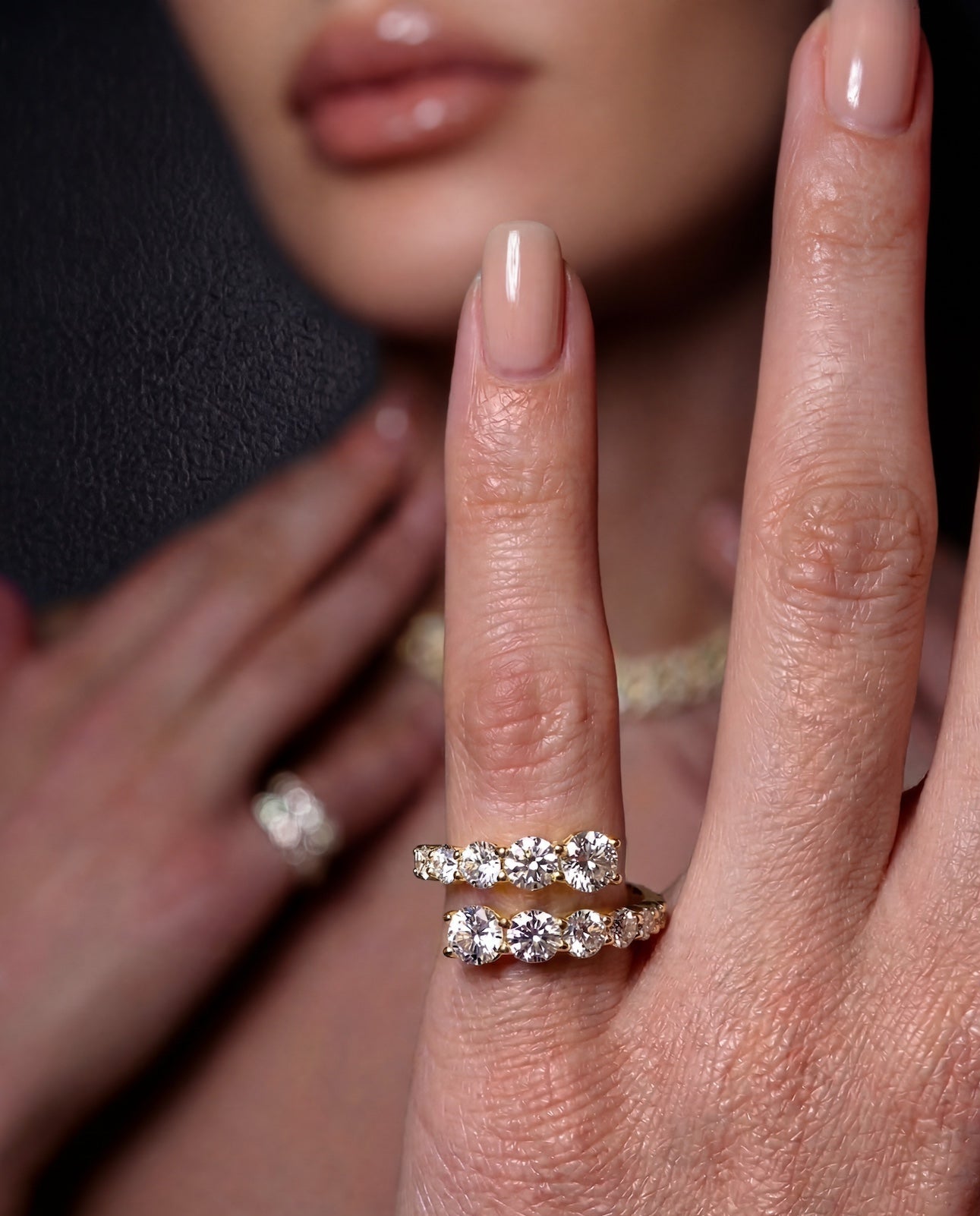 Wrap Party bypass rig worn on models pinky — Waltz Diamonds